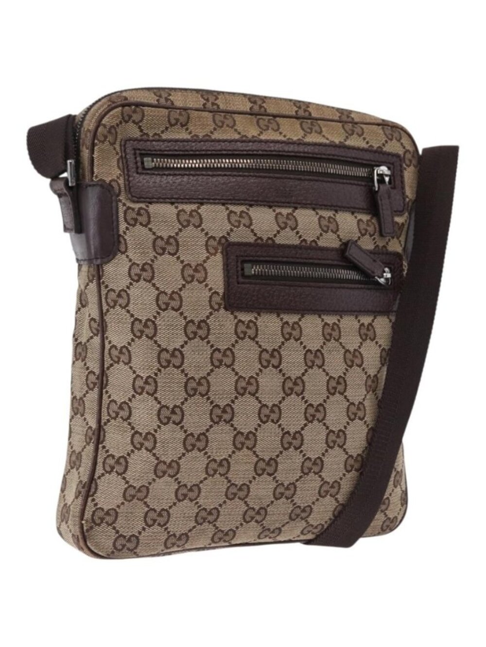 Authentic GUCCI GG Canvas Shoulder Bag Beige Silver 92551